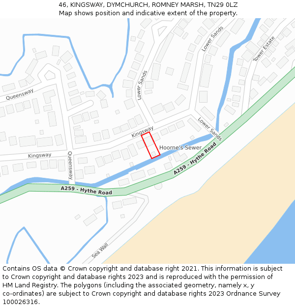 46, KINGSWAY, DYMCHURCH, ROMNEY MARSH, TN29 0LZ: Location map and indicative extent of plot