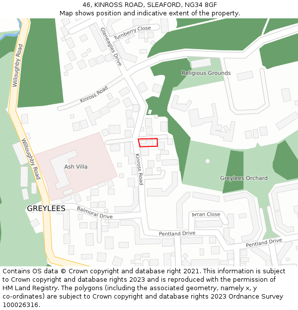 46, KINROSS ROAD, SLEAFORD, NG34 8GF: Location map and indicative extent of plot