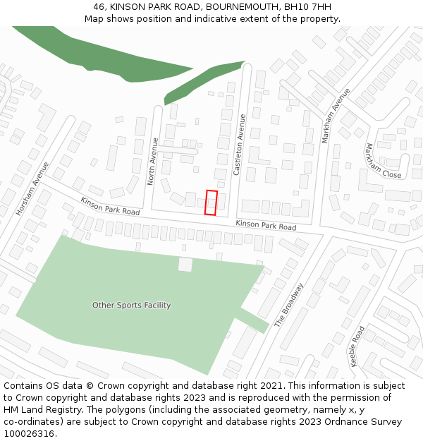 46, KINSON PARK ROAD, BOURNEMOUTH, BH10 7HH: Location map and indicative extent of plot