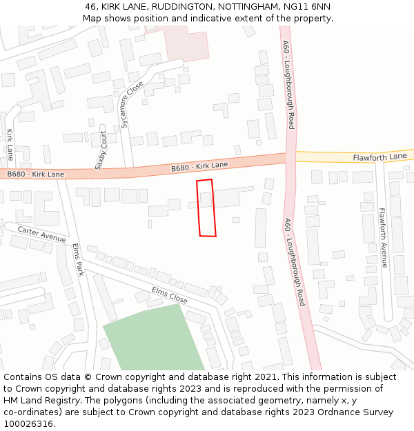 46, KIRK LANE, RUDDINGTON, NOTTINGHAM, NG11 6NN: Location map and indicative extent of plot