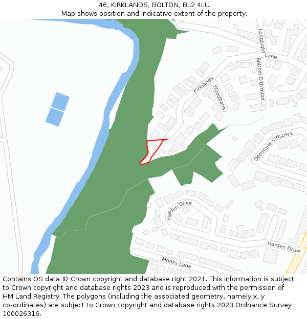 46, KIRKLANDS, BOLTON, BL2 4LU: Location map and indicative extent of plot