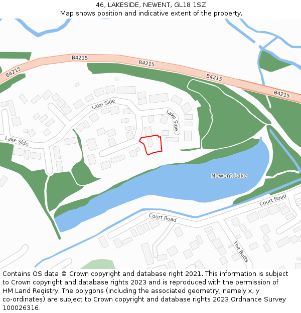 46, LAKESIDE, NEWENT, GL18 1SZ: Location map and indicative extent of plot