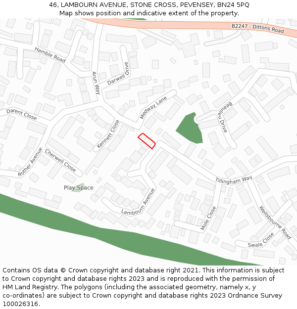 46, LAMBOURN AVENUE, STONE CROSS, PEVENSEY, BN24 5PQ: Location map and indicative extent of plot