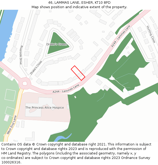 46, LAMMAS LANE, ESHER, KT10 8PD: Location map and indicative extent of plot