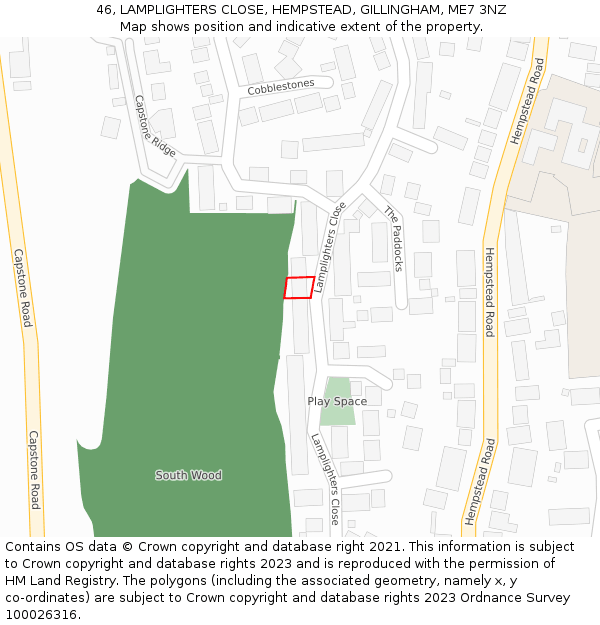 46, LAMPLIGHTERS CLOSE, HEMPSTEAD, GILLINGHAM, ME7 3NZ: Location map and indicative extent of plot