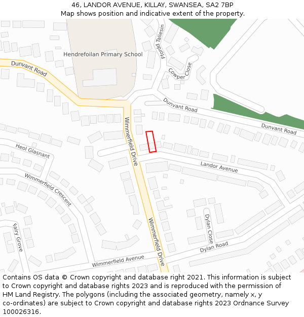 46, LANDOR AVENUE, KILLAY, SWANSEA, SA2 7BP: Location map and indicative extent of plot