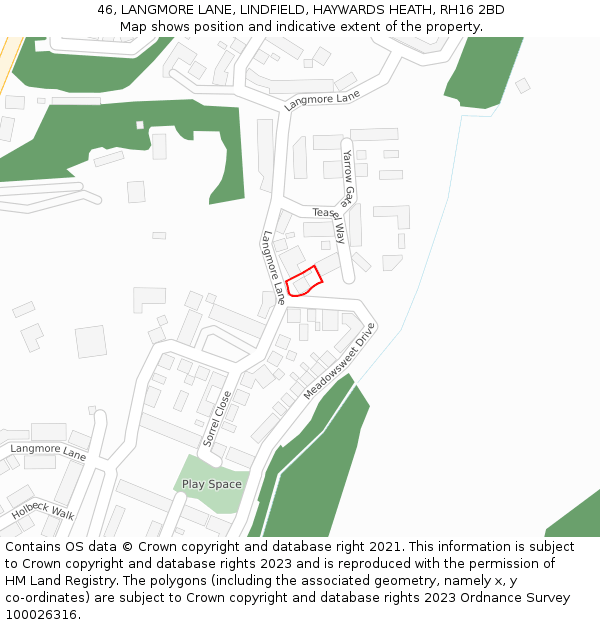 46, LANGMORE LANE, LINDFIELD, HAYWARDS HEATH, RH16 2BD: Location map and indicative extent of plot