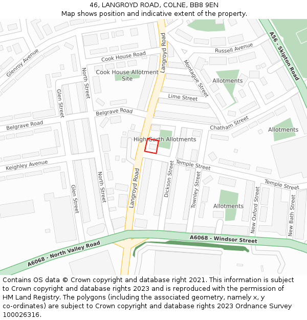 46, LANGROYD ROAD, COLNE, BB8 9EN: Location map and indicative extent of plot