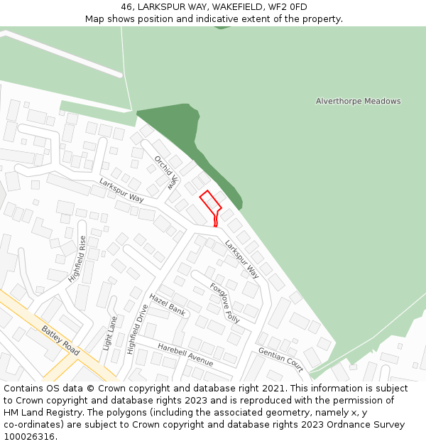 46, LARKSPUR WAY, WAKEFIELD, WF2 0FD: Location map and indicative extent of plot