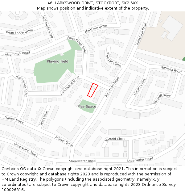 46, LARKSWOOD DRIVE, STOCKPORT, SK2 5XX: Location map and indicative extent of plot