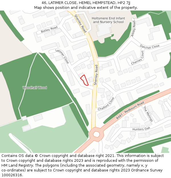 46, LATIMER CLOSE, HEMEL HEMPSTEAD, HP2 7JJ: Location map and indicative extent of plot