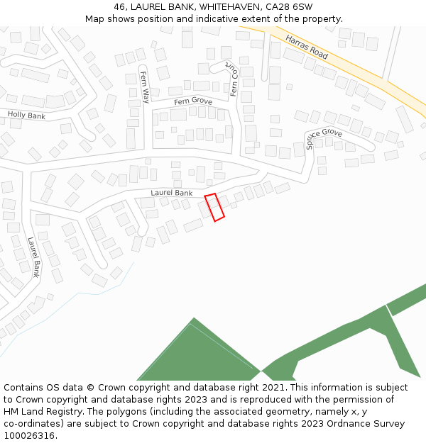 46, LAUREL BANK, WHITEHAVEN, CA28 6SW: Location map and indicative extent of plot