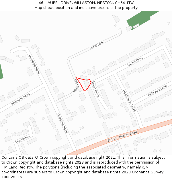 46, LAUREL DRIVE, WILLASTON, NESTON, CH64 1TW: Location map and indicative extent of plot