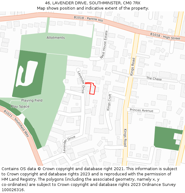 46, LAVENDER DRIVE, SOUTHMINSTER, CM0 7RX: Location map and indicative extent of plot