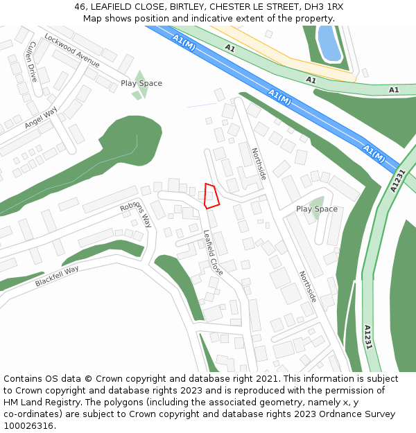 46, LEAFIELD CLOSE, BIRTLEY, CHESTER LE STREET, DH3 1RX: Location map and indicative extent of plot