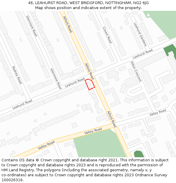 46, LEAHURST ROAD, WEST BRIDGFORD, NOTTINGHAM, NG2 6JG: Location map and indicative extent of plot