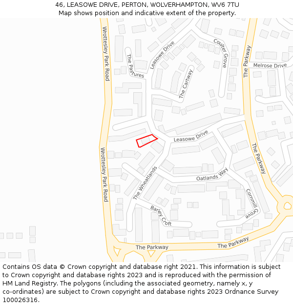 46, LEASOWE DRIVE, PERTON, WOLVERHAMPTON, WV6 7TU: Location map and indicative extent of plot