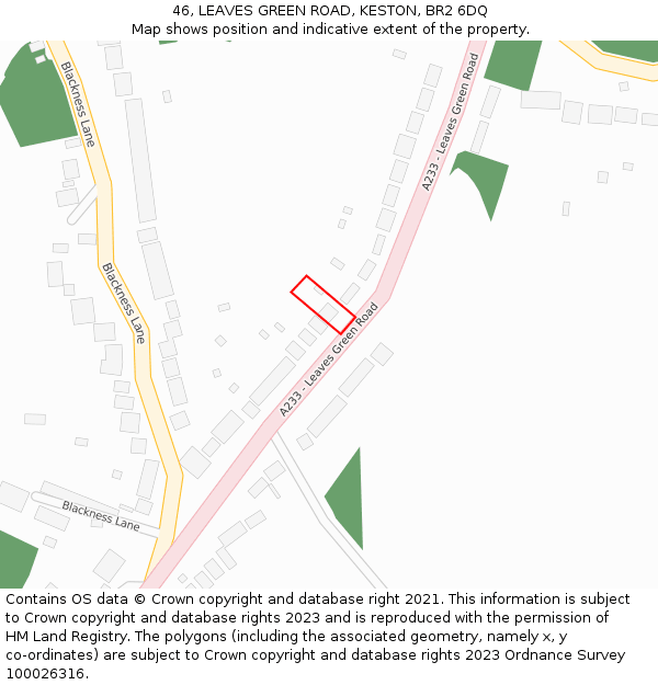 46, LEAVES GREEN ROAD, KESTON, BR2 6DQ: Location map and indicative extent of plot