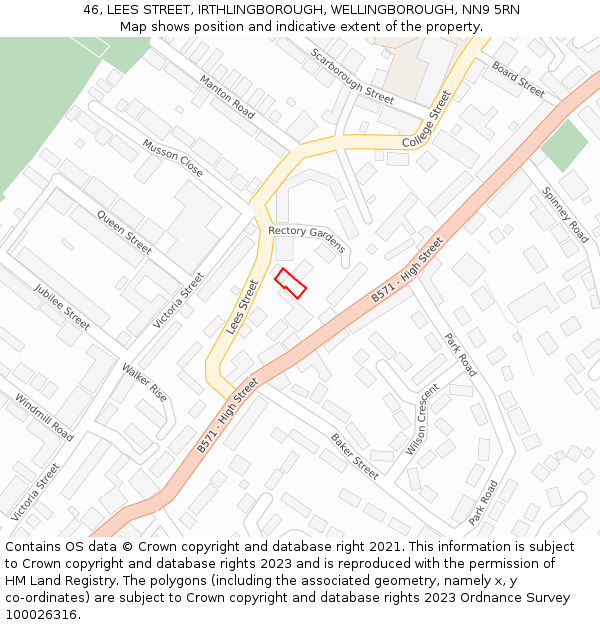 46, LEES STREET, IRTHLINGBOROUGH, WELLINGBOROUGH, NN9 5RN: Location map and indicative extent of plot