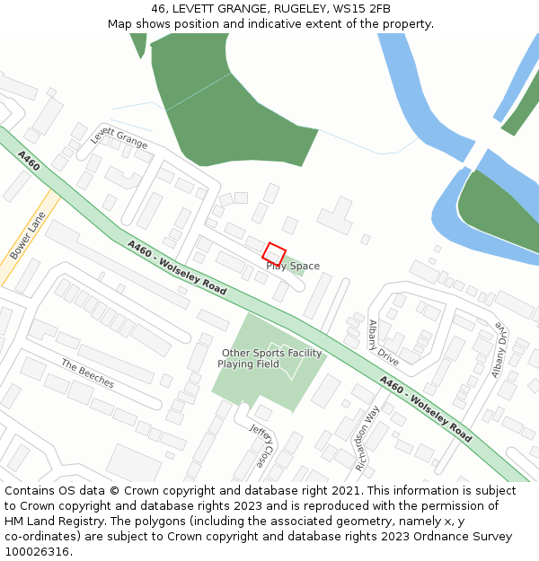 46, LEVETT GRANGE, RUGELEY, WS15 2FB: Location map and indicative extent of plot