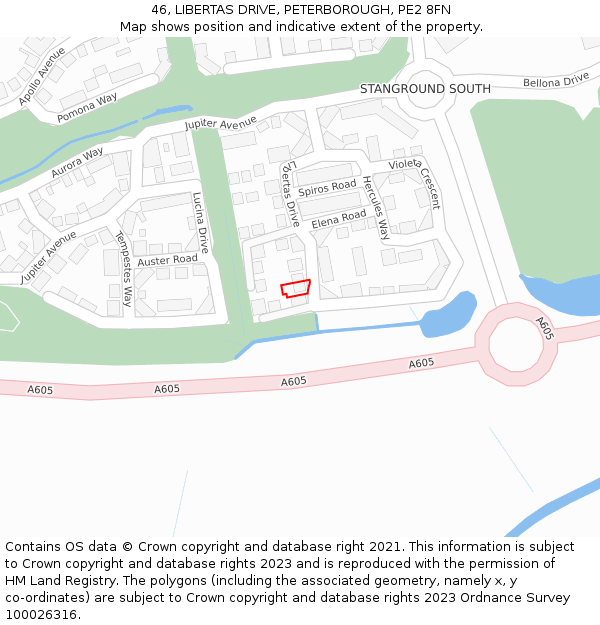 46, LIBERTAS DRIVE, PETERBOROUGH, PE2 8FN: Location map and indicative extent of plot