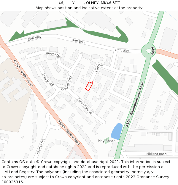 46, LILLY HILL, OLNEY, MK46 5EZ: Location map and indicative extent of plot