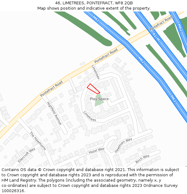 46, LIMETREES, PONTEFRACT, WF8 2QB: Location map and indicative extent of plot