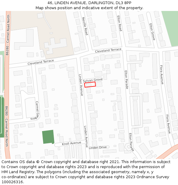 46, LINDEN AVENUE, DARLINGTON, DL3 8PP: Location map and indicative extent of plot