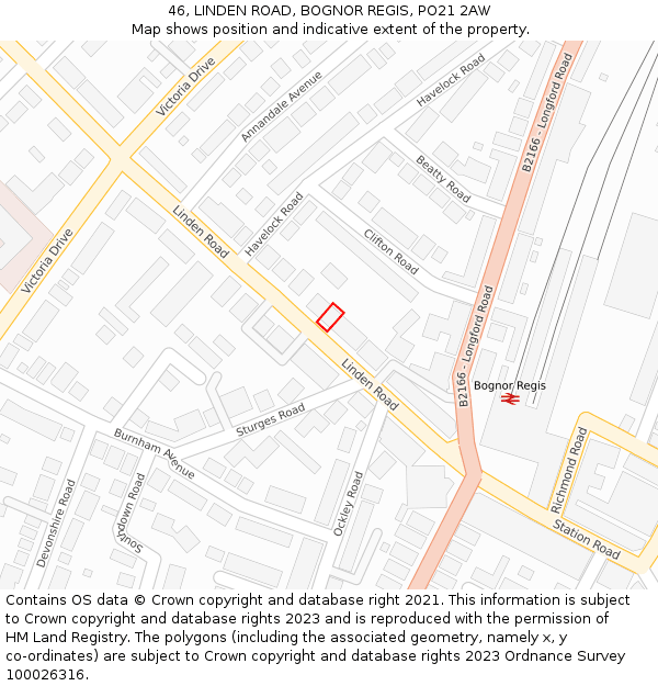 46, LINDEN ROAD, BOGNOR REGIS, PO21 2AW: Location map and indicative extent of plot