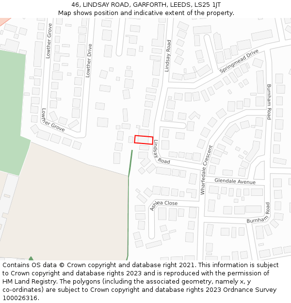 46, LINDSAY ROAD, GARFORTH, LEEDS, LS25 1JT: Location map and indicative extent of plot