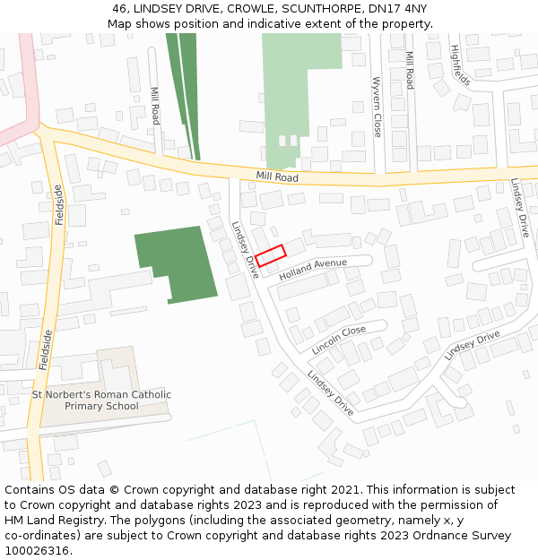 46, LINDSEY DRIVE, CROWLE, SCUNTHORPE, DN17 4NY: Location map and indicative extent of plot