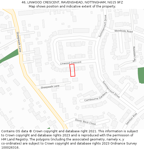 46, LINWOOD CRESCENT, RAVENSHEAD, NOTTINGHAM, NG15 9FZ: Location map and indicative extent of plot