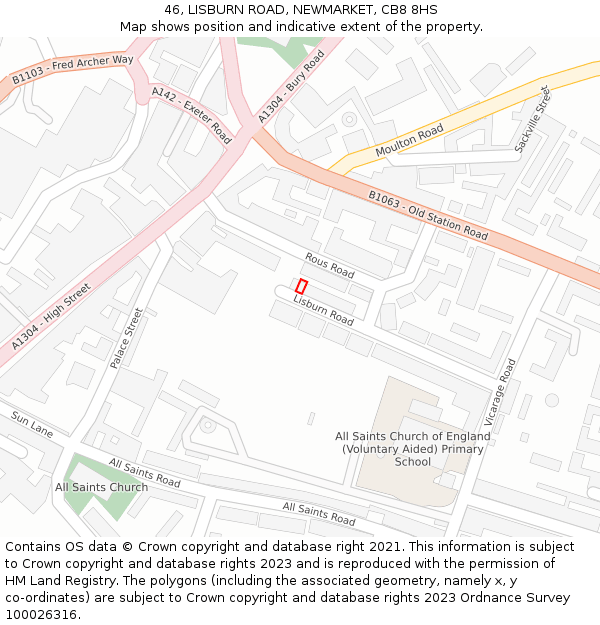 46, LISBURN ROAD, NEWMARKET, CB8 8HS: Location map and indicative extent of plot