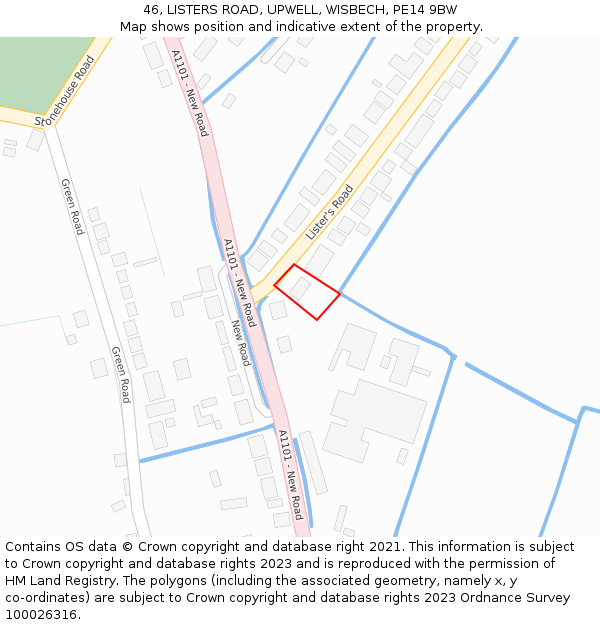 46, LISTERS ROAD, UPWELL, WISBECH, PE14 9BW: Location map and indicative extent of plot