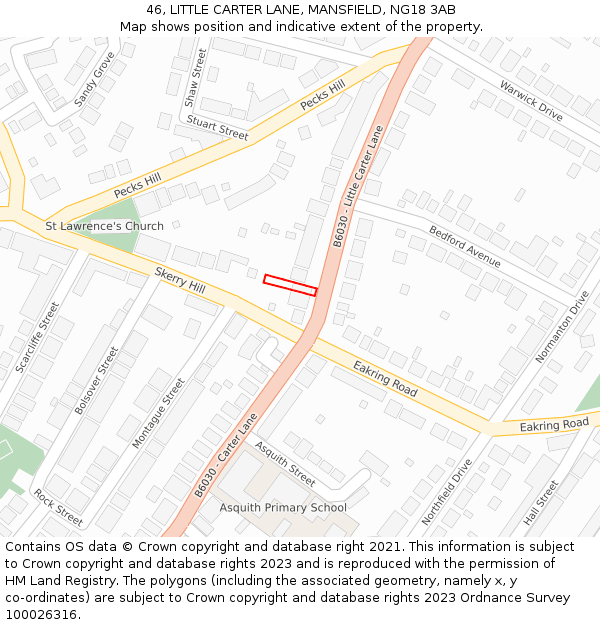 46, LITTLE CARTER LANE, MANSFIELD, NG18 3AB: Location map and indicative extent of plot