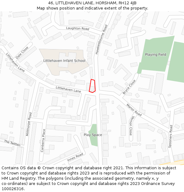 46, LITTLEHAVEN LANE, HORSHAM, RH12 4JB: Location map and indicative extent of plot