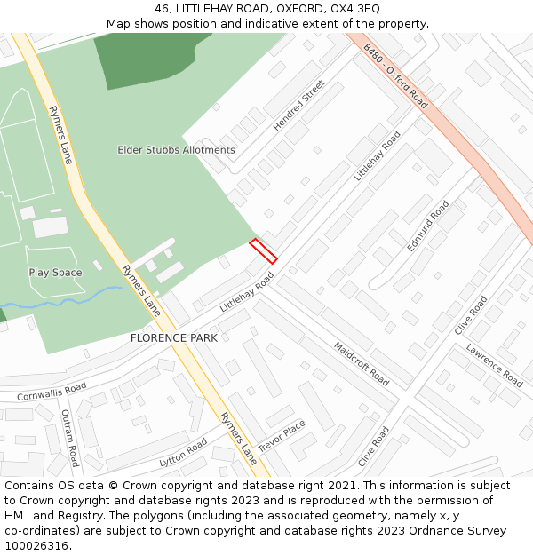 46, LITTLEHAY ROAD, OXFORD, OX4 3EQ: Location map and indicative extent of plot