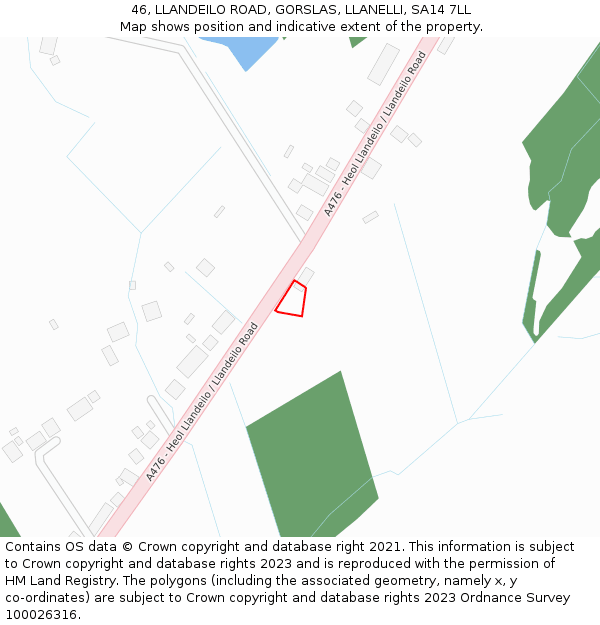 46, LLANDEILO ROAD, GORSLAS, LLANELLI, SA14 7LL: Location map and indicative extent of plot