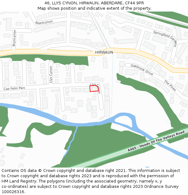 46, LLYS CYNON, HIRWAUN, ABERDARE, CF44 9PR: Location map and indicative extent of plot