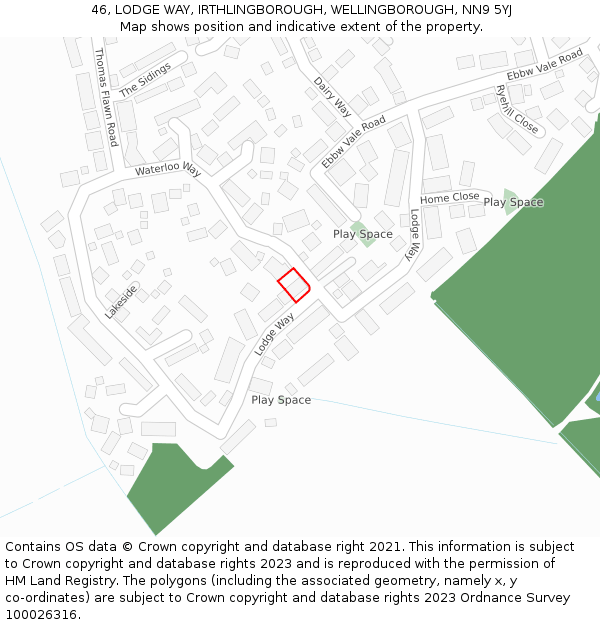 46, LODGE WAY, IRTHLINGBOROUGH, WELLINGBOROUGH, NN9 5YJ: Location map and indicative extent of plot