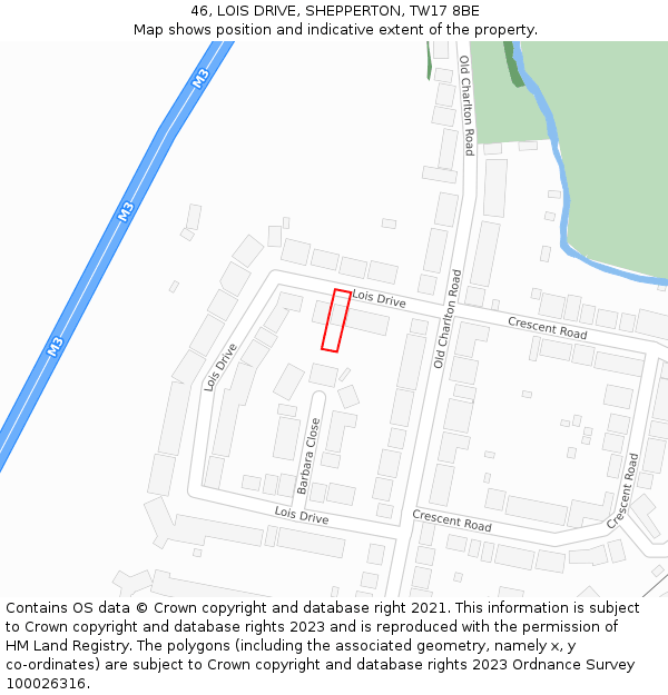 46, LOIS DRIVE, SHEPPERTON, TW17 8BE: Location map and indicative extent of plot