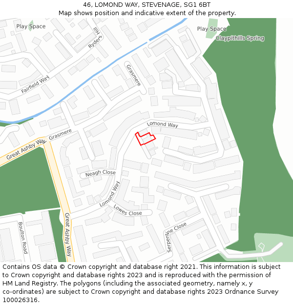 46, LOMOND WAY, STEVENAGE, SG1 6BT: Location map and indicative extent of plot