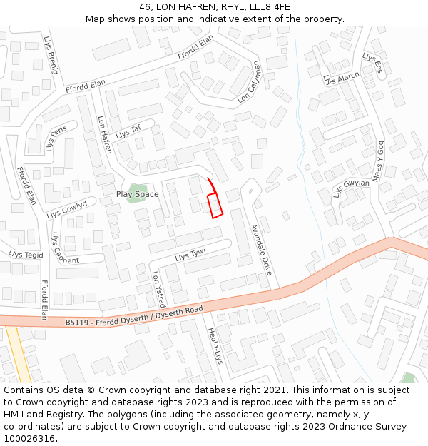 46, LON HAFREN, RHYL, LL18 4FE: Location map and indicative extent of plot