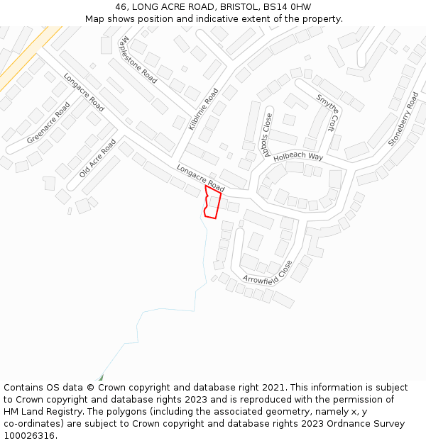 46, LONG ACRE ROAD, BRISTOL, BS14 0HW: Location map and indicative extent of plot