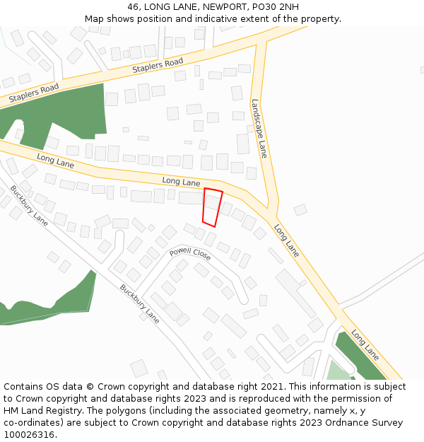 46, LONG LANE, NEWPORT, PO30 2NH: Location map and indicative extent of plot