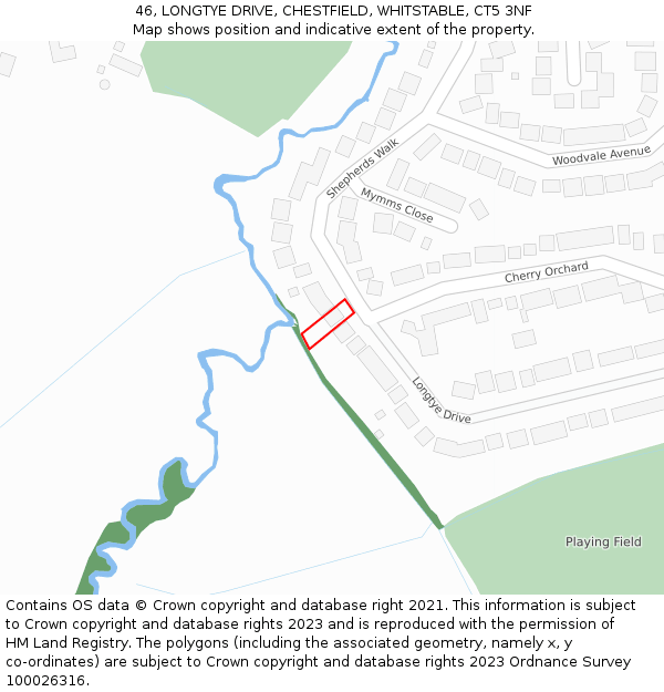 46, LONGTYE DRIVE, CHESTFIELD, WHITSTABLE, CT5 3NF: Location map and indicative extent of plot