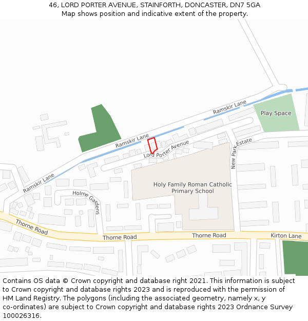 46, LORD PORTER AVENUE, STAINFORTH, DONCASTER, DN7 5GA: Location map and indicative extent of plot