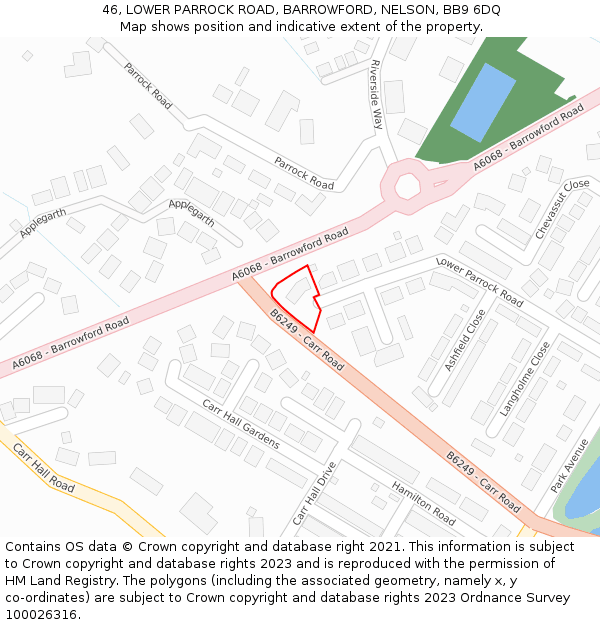 46, LOWER PARROCK ROAD, BARROWFORD, NELSON, BB9 6DQ: Location map and indicative extent of plot