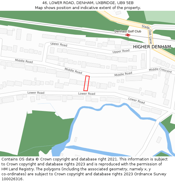 46, LOWER ROAD, DENHAM, UXBRIDGE, UB9 5EB: Location map and indicative extent of plot