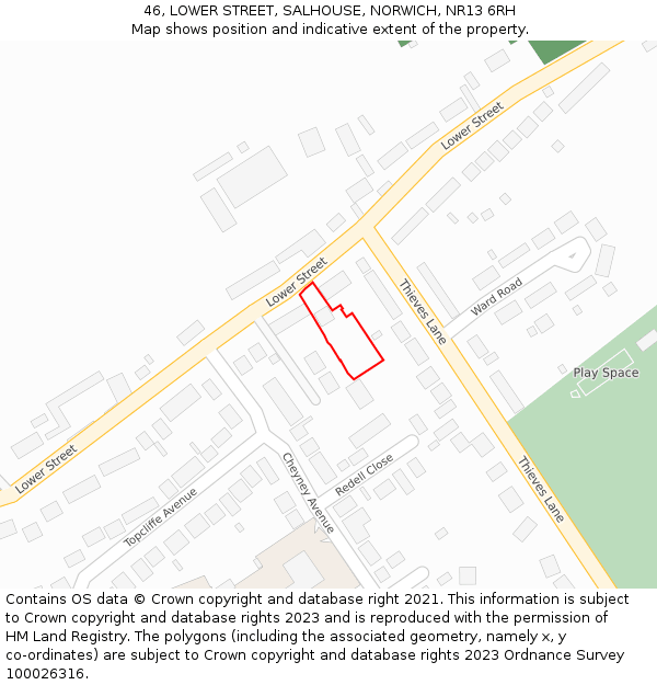 46, LOWER STREET, SALHOUSE, NORWICH, NR13 6RH: Location map and indicative extent of plot